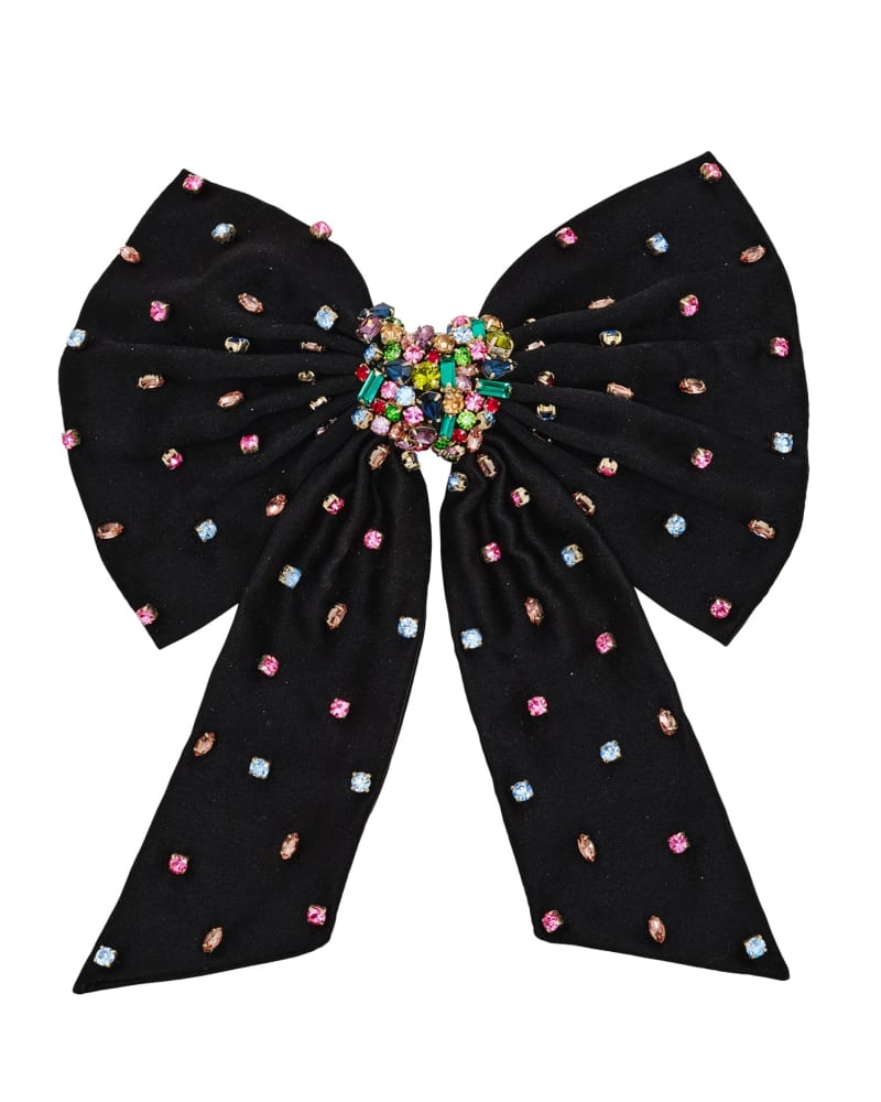 Front of a size one-size-fits-all Grace Crystal Bow Hairclip- Black in BLACK MULTI by Mignonne Gavigan. | dia_product_style_image_id:320080